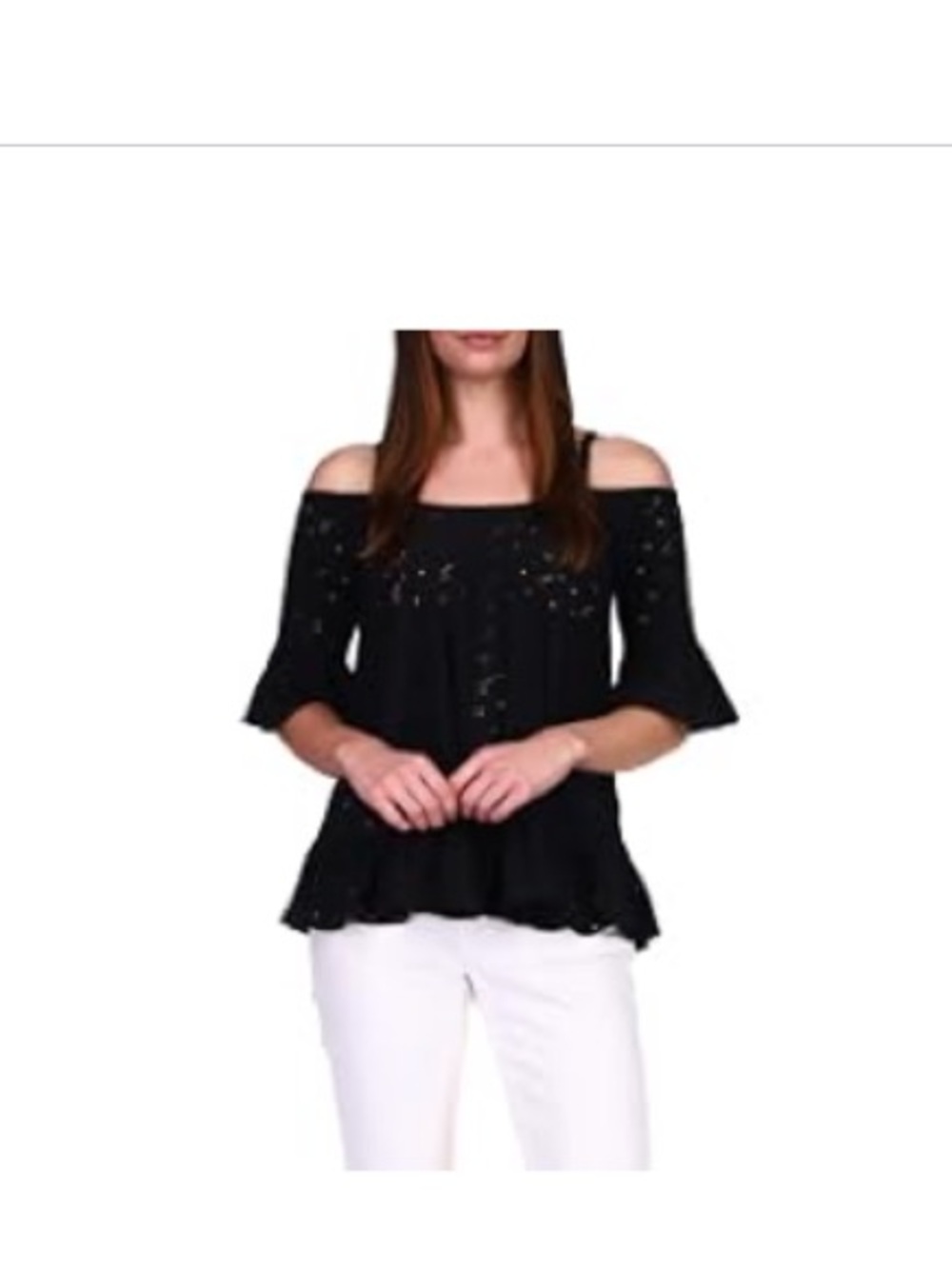 Michael Kors Black Eyelet Cold-Shoulder Ruffle Top